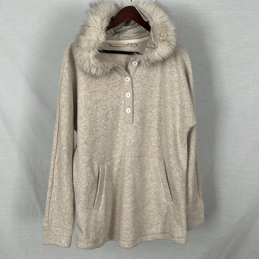 Soft Surroundings Cream Sweater with Faux Fur Hood